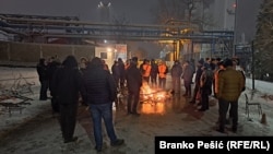 Workers from the Chinese Zijin Copper company in Bor, Serbia, block the entrance to the factory demanding higher wages and working conditions.