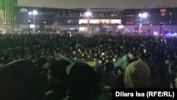 Protesters rally against the government in Shymkent on January 4.