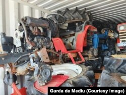 A shipping container full of rusting farming equipment that was apprehended in Constanta on August 26.