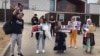 Protesters rally outside the embassy in Nur-Sultan on June 8.