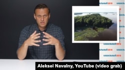 A screen grab from a video published by Russian anticorrupution campaigner Aleksei Navalny alleging that President Vladimir Putin has availed himself of a secret dacha on a tiny secluded island