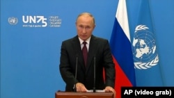 Vladimir Putin addresses the UN General Assembly via a video-link on September 22.