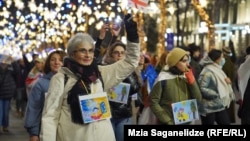 Georgian anti-government protesters demonstrate in Tbilisi on December 20. 