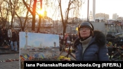 Artist Maryna Sochenko on Kyiv's Independence Square last year