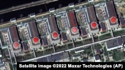 The Zaporizhzhya nuclear power plant is shown on August 19 in a satellite image provided by Maxar Technologies.