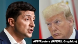 Ukrainian President Volodymyr Zelenskiy (left) and U.S. President Donald Trump