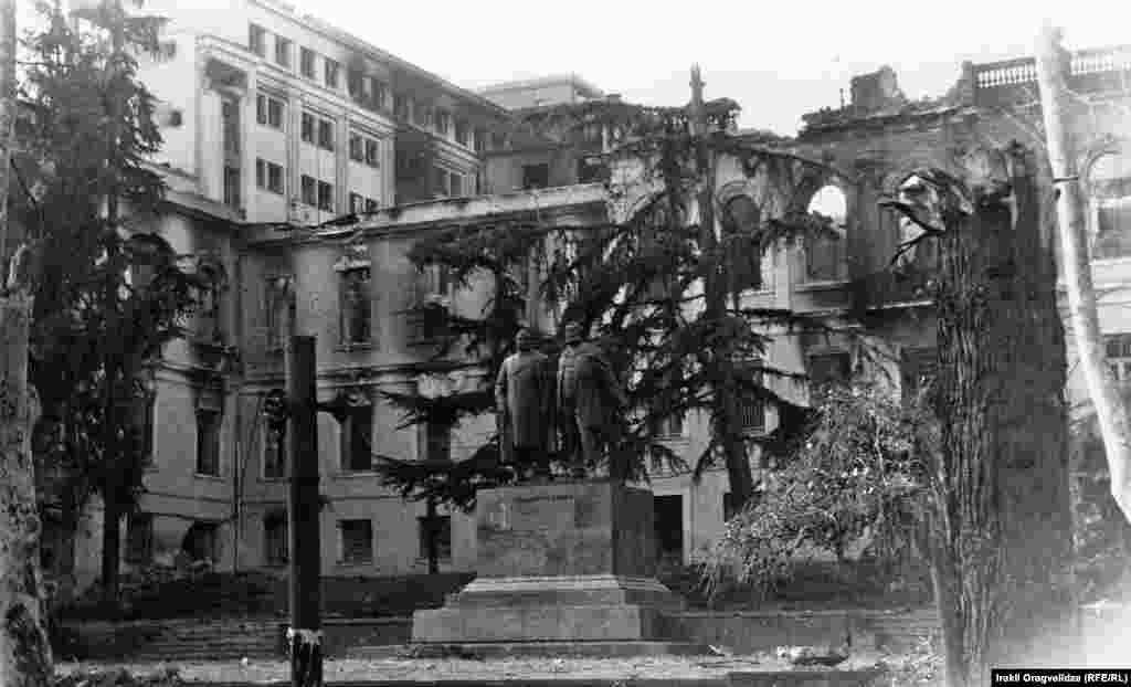 Tbilisi&rsquo;s Public School&nbsp; No. 1, on Rustaveli Avenue in ruins after the Tbilisi War. The conflict of 1991-1992 destroyed several of Rustaveli&rsquo;s historic buildings and resulted in Georgia&rsquo;s first elected president being ousted from power.