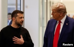 Republican presidential nominee and former U.S. President Donald Trump and Zelenskiy meet at Trump Tower in New York on September 27.