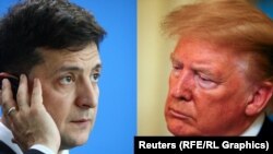 A combo photo of Ukrainian President Volodymyr Zelenskiy (left) and U.S. President Donald Trump