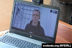 Uladz Hrydzin was in custody for his trial and had to participate in proceedings via Skype.