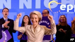 The current European Commission president, Ursula von der Leyen, poses at the European People's Party headquarters in Brussels on June 9.