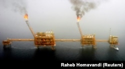 Gas flares from an oil production platform at the Soroush oilfields in the Persian Gulf (file photo)