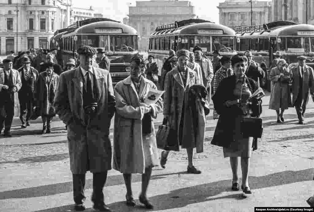 This photo, of American tourists in Bucharest in 1961, accompanied a glowing feature on foreign tourism that promised &quot;attention, kindness, and comfort&quot; for foreign travelers. In fact, by the 1980s, tourists were largely avoided by everyday Romanians since any interaction with foreigners required that a report be filed with the police.