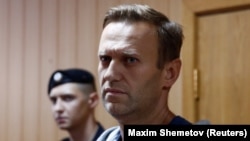 Russian opposition leader Alexei Navalny at his court hearing in Moscow on Russia August 27