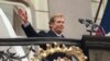 Former dissident leader and leading Civic Forum member Vaclav Havel waves to wellwishers on December 29, 1989, shortly after he took the oath as president of Czechoslovakia.