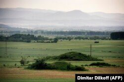 Burial mounds visible in the Valley of the Thracian Kings near the central Bulgarian town of Kazanlak.