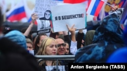 Tens of thousands of people gathered for an opposition rally in Moscow on August 10.