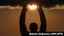 Sunset over the Yuri Gagarin Monument in Baikonur, Kazakhstan. (file photo)