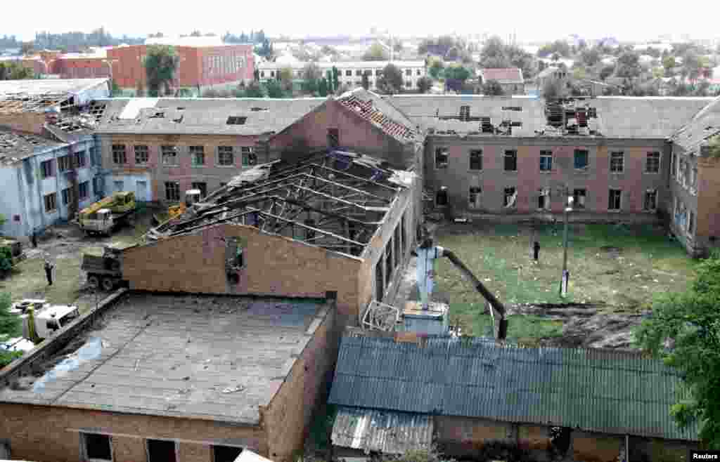 A view of the damaged school building the day after special forces ended the siege.