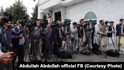 Afghan journalists in Kabul in 2021 