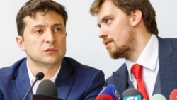 Honcharuk (right) with President Volodymyr Zelenskiy in July