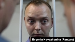 Former Russian journalist Ivan Safronov before a court hearing on treason charges in Moscow on July 7.