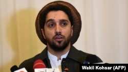 Ahmad Masud speaks at a press conference in Kabul in February 2020.