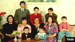 A file photo of Nursultan Nazarbaev (center) and his family in 1992. A lot of the former Kazakh president's relatives attained great wealth and power during his time at the helm. 