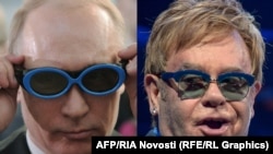 A combination file photo of Russian President Vladimir Putin (left) and British singer Elton John