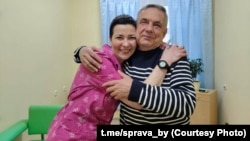 In this photo from former opposition blogger Raman Pratasevich's Telegram channel, Belarusian political prisoner Maryya Kalesnikava reportedly met her father after being held incommunicado for 21 months.