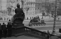 A Soviet tank on Wenceslas Square in Prague on May 5, 1945.