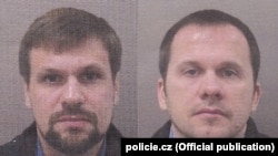 Two alleged GRU agents Anatoly Chepiga (left) and Aleksandr Mishkin have been implicated in both the Skripal poisonings in Salisbury in 2018 and the arms depot explosions in the Czech Republic in 2014. (file photo)