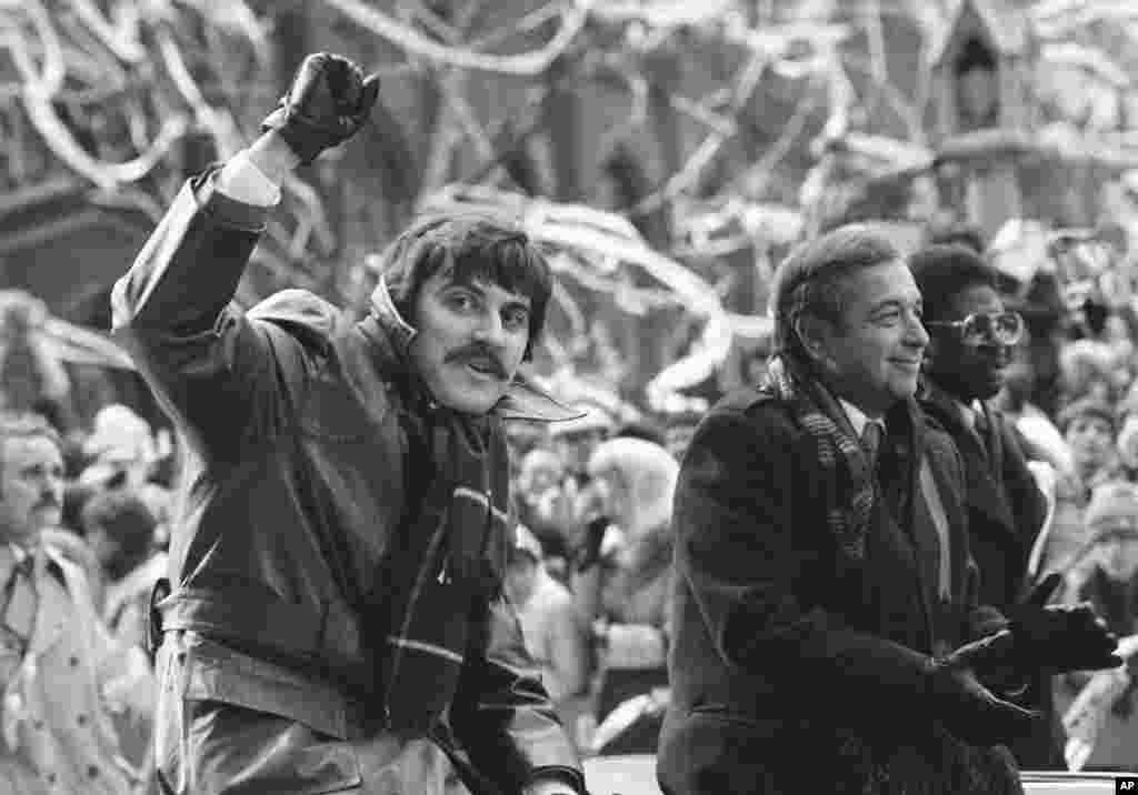 Former hostage Alan Golacinski of Silver Spring, Maryland, waves during a ticker-tape parade in Manhattan that honored the returning Americans on January 30, 1981. The agreement that resulted in the release of the hostages called for&nbsp;the unfreezing of $7.9&nbsp;billion of Iranian assets abroad. The hostages were blocked from suing Iran, but in 2015, they were granted $4.4 million each by the U.S. government. The money was taken from an $8.9 billion fine against French bank BNP Paribas for its role in the violation of economic sanctions against Iran.