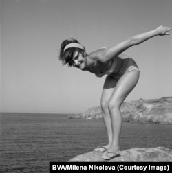 A woman vacationing on the Black Sea in 1962