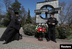 A ceremony in memory of the sunken Russian missile cruiser Moskva in Sevastopol on April 15.