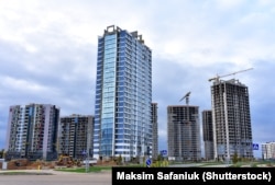 The Minsk World residential complex is seen under construction in Minsk in July 2020.