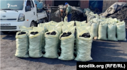 Sacks of coal at a coal market in Uzbekistan (file photo)