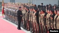 North Korean leader Kim Jong Un inspects soldiers last month.