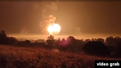 A fireball rises following a Ukrainian drone attack in Russia's Tver region on September 18.