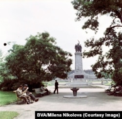 Spring in the park known as the Garden of the Memorial to the Soviet Army in 1961. The Soviet monument in the background was removed in December 2023 after decades of public debate.