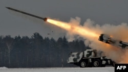 A Soviet-made Smerch (Tornado) heavy multiple rocket launcher fires during exercises in Belarus in 2011.