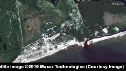 A satellite photo taken of the Nyonoksa Naval Weapons Range on August 12. (Satellite image ©2019 Maxar Technologies)