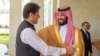 Pakistani Prime Minister Imran Khan (left) is welcomed by Saudi Crown Prince Muhammad bin Salman in Jeddah in September 2019.