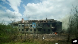 A damaged apartment building after a Russian air strike in Vovchansk, Ukraine, earlier this month. 