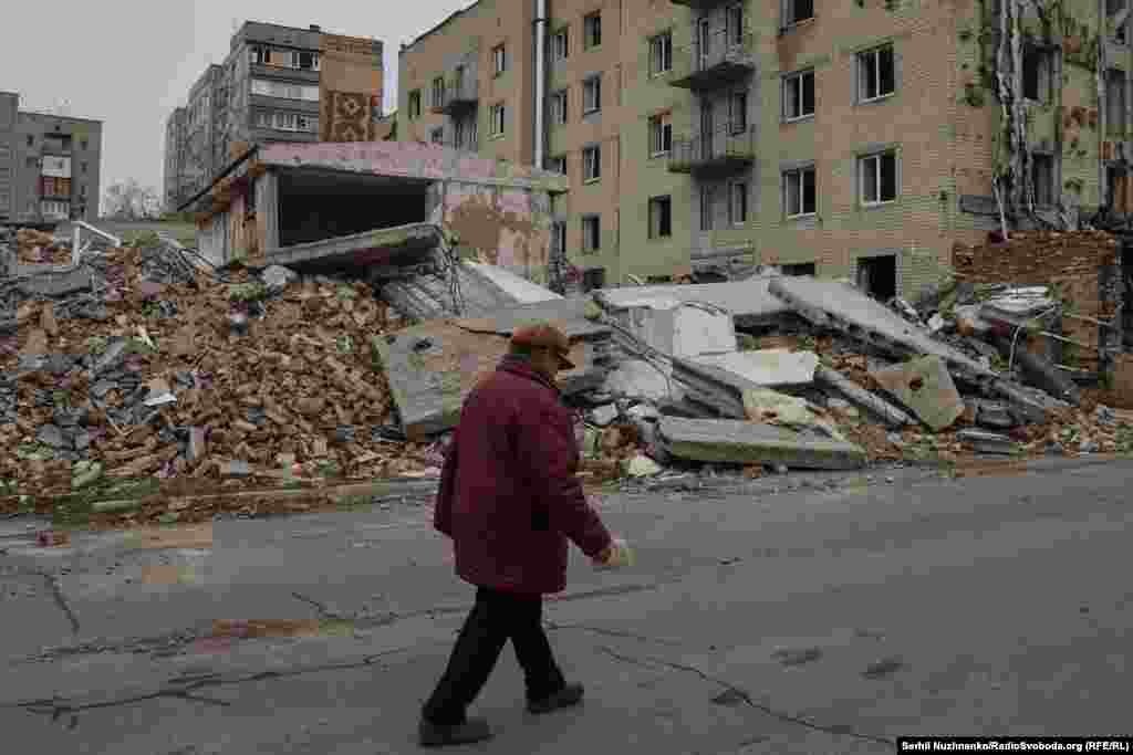 &quot;We live, we keep hoping,&rdquo; Valentyna Vasylivna (pictured) tells us as she walks through her war-damaged city. &ldquo;I have a pension of 2,700 hryvnias ($65) per month. Where would I go? My apartment walls keep me warm, this is my home.&rdquo;