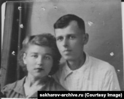 A picture taken of Sakharov and Klavdia Vikhireva on their wedding day in July 1943