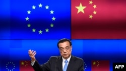 Chinese Prime Minister Li Keqiang speaking after an EU-China summit in Brussels in April 2019