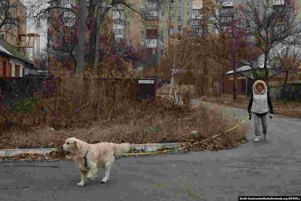 A local woman walking her dog. Even after covering the war for years, moments like this, showing hope for life amid destruction and death are always surprising. The animals seem to be accustomed to the backdrop of explosions and show no signs of fear.