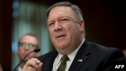 U.S. Secretary of State nominee Mike Pompeo testifies before the Senate Foreign Relations Committee during his conformation hearing on Capitol Hill in Washington, D.C., on April 12.