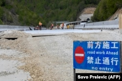 Construction on the first section of a highway connecting the Montenegrin city of Bar to landlocked neighbor Serbia, near the village of Bioce, north of the capital, Podgorica.